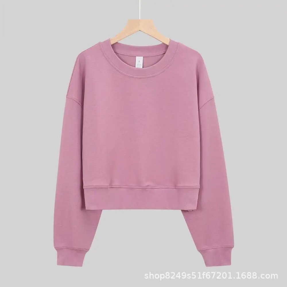Velvet powder ovz round neck short hoodie
