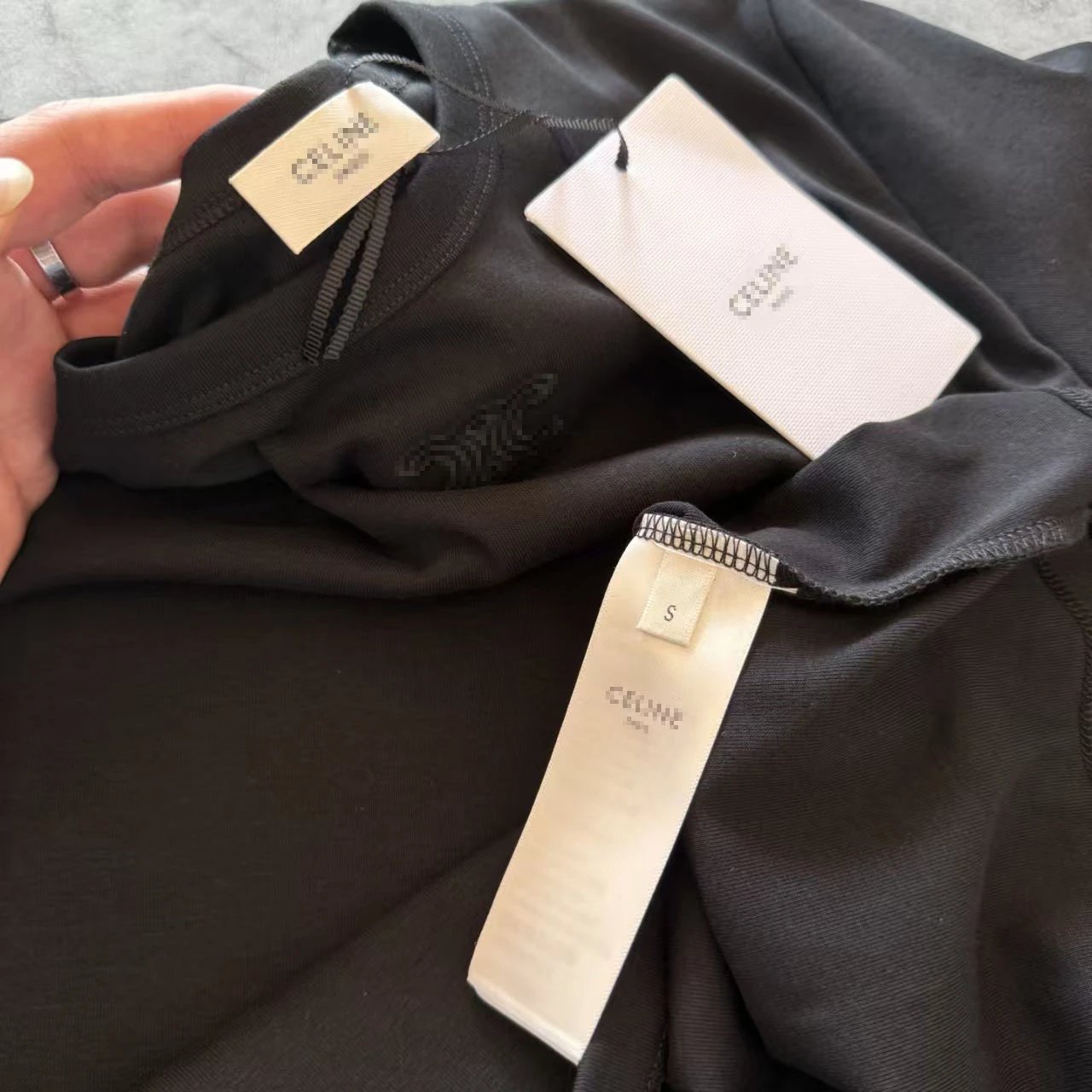 Celine Triomphe Logo Embroidered Black T-Shirt - 18