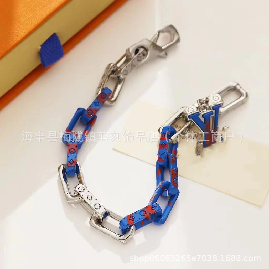 Louis Vuitton Chain Link Bracelet Blue Monogram Coated Canvas Silver Hardware - 3