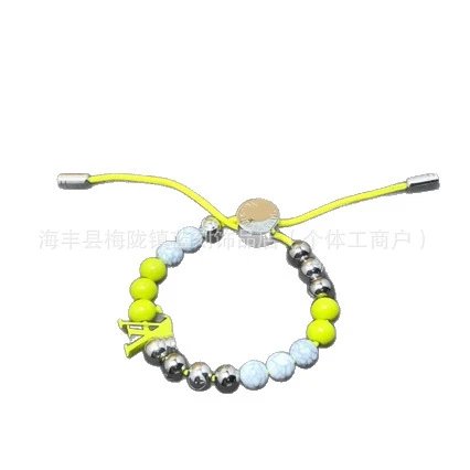 Design Turquoise Bead and Silver Letter 'A' Adjustable Bracelet - 2
