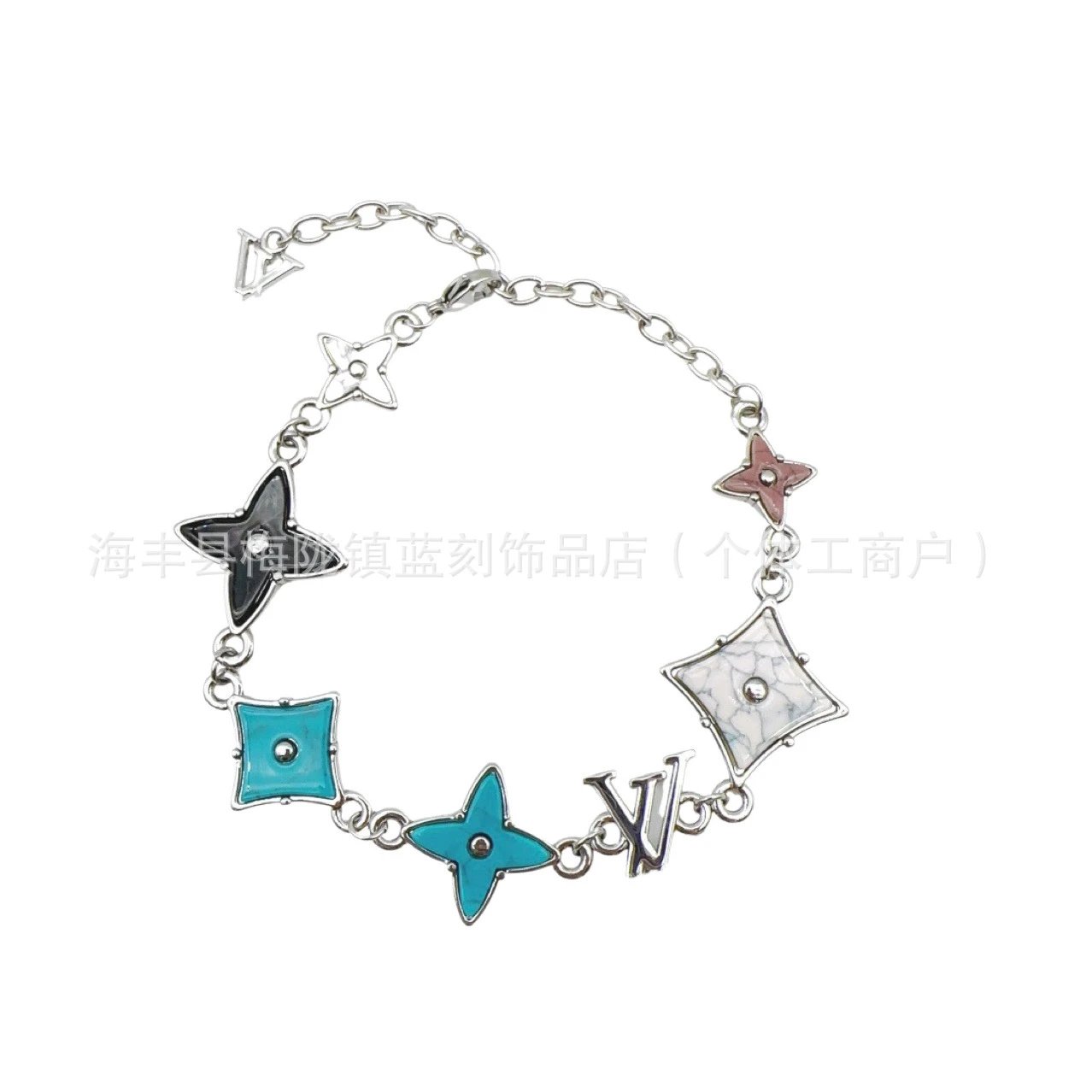 Louis Vuitton Monogram Star Chain Necklace Turquoise Silver Necklace - 5