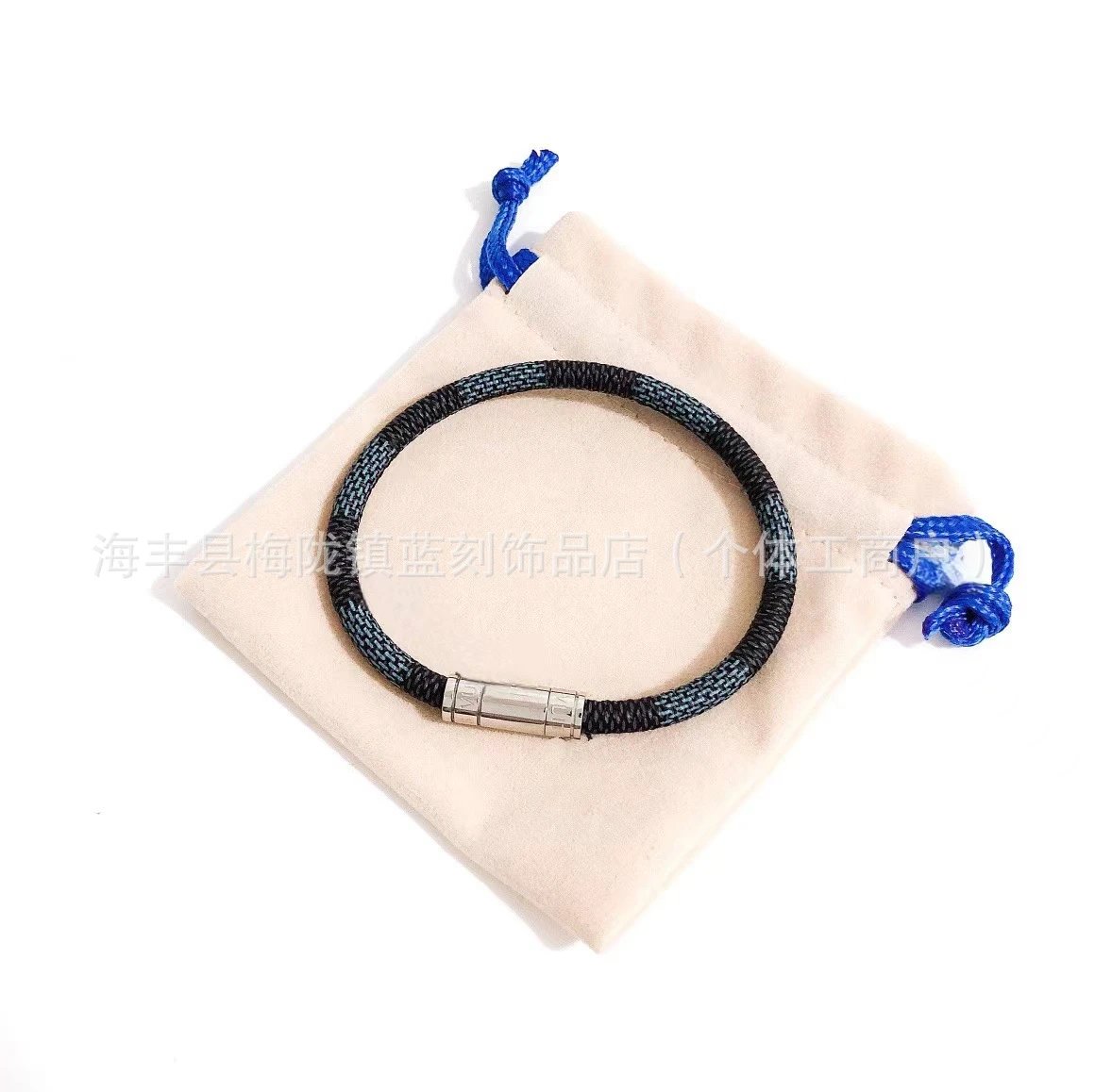Design Braided Rope Bracelet with Magnetic Clasp Black-Blue - 4