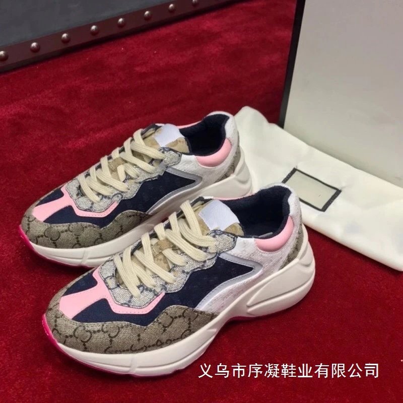 Gucci Rhyton GG Monogram Pink and Navy Chunky Sneakers - 9