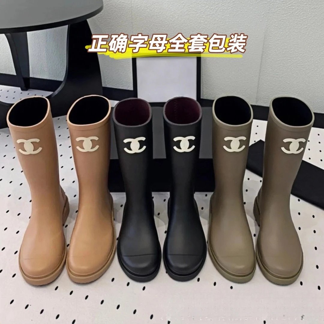 Chanel Boots Knee-High Rubber Rain with CC Logo image 1