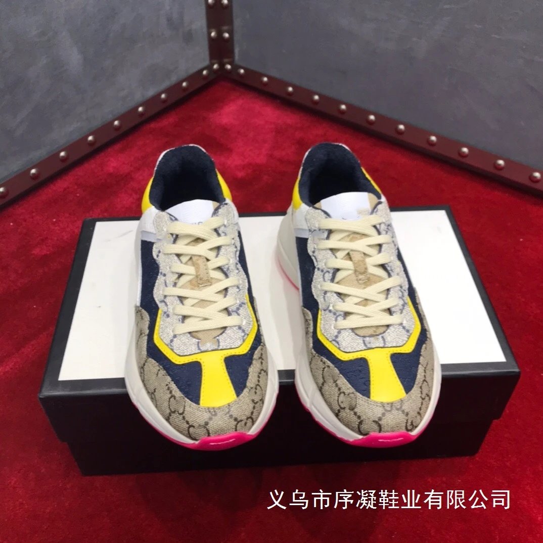 Gucci Rhyton GG Monogram Pink and Navy Chunky Sneakers - 8