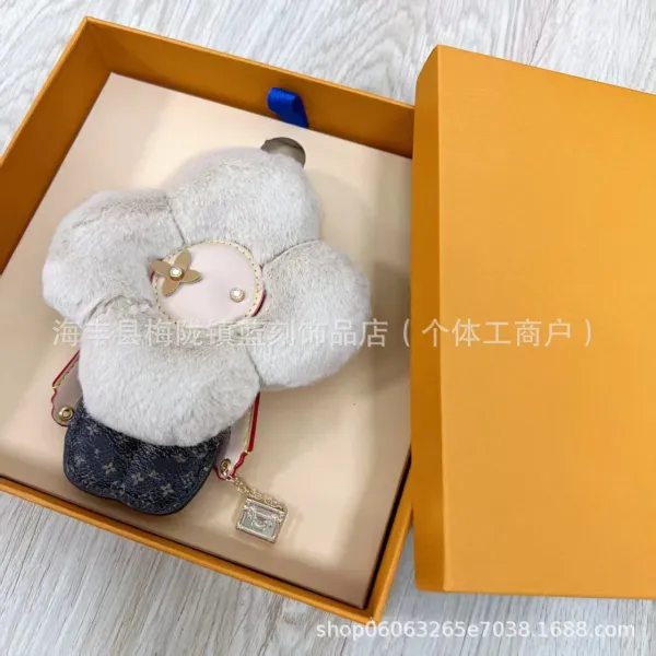 Louis Vuitton Flower Charm with Monogram Mini Bag Gray Faux Fur Accessory - 1