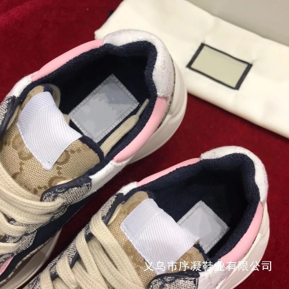 Gucci Rhyton GG Monogram Pink and Navy Chunky Sneakers - 2