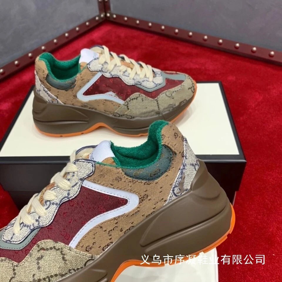 Gucci Rhyton GG Monogram Pink and Navy Chunky Sneakers - 5