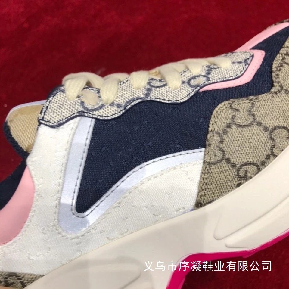 Gucci Rhyton GG Monogram Pink and Navy Chunky Sneakers - 3