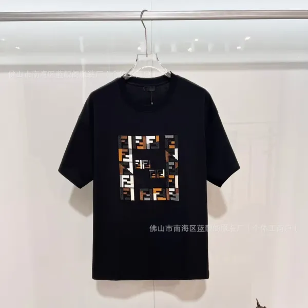Fendi FF Logo Patchwork Print Black T-Shirt - 1