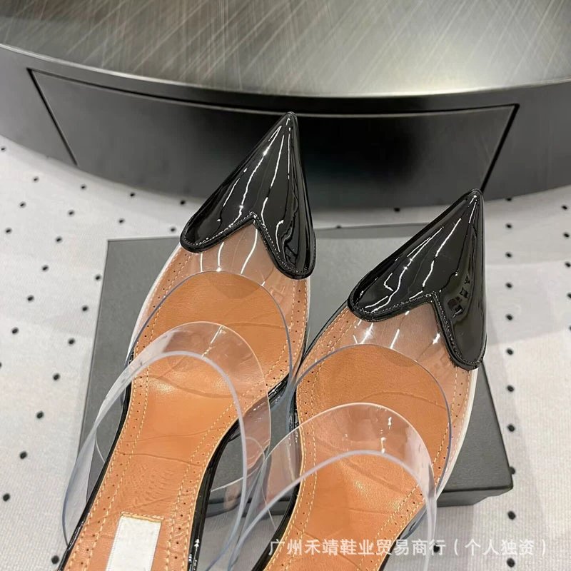 Clear Strap Pointed-Toe Mules Sky Blue Heels - 10