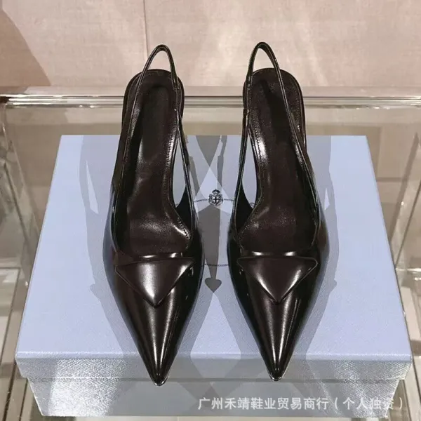 Prada Triangular Toe Slingback Heels Black - 1