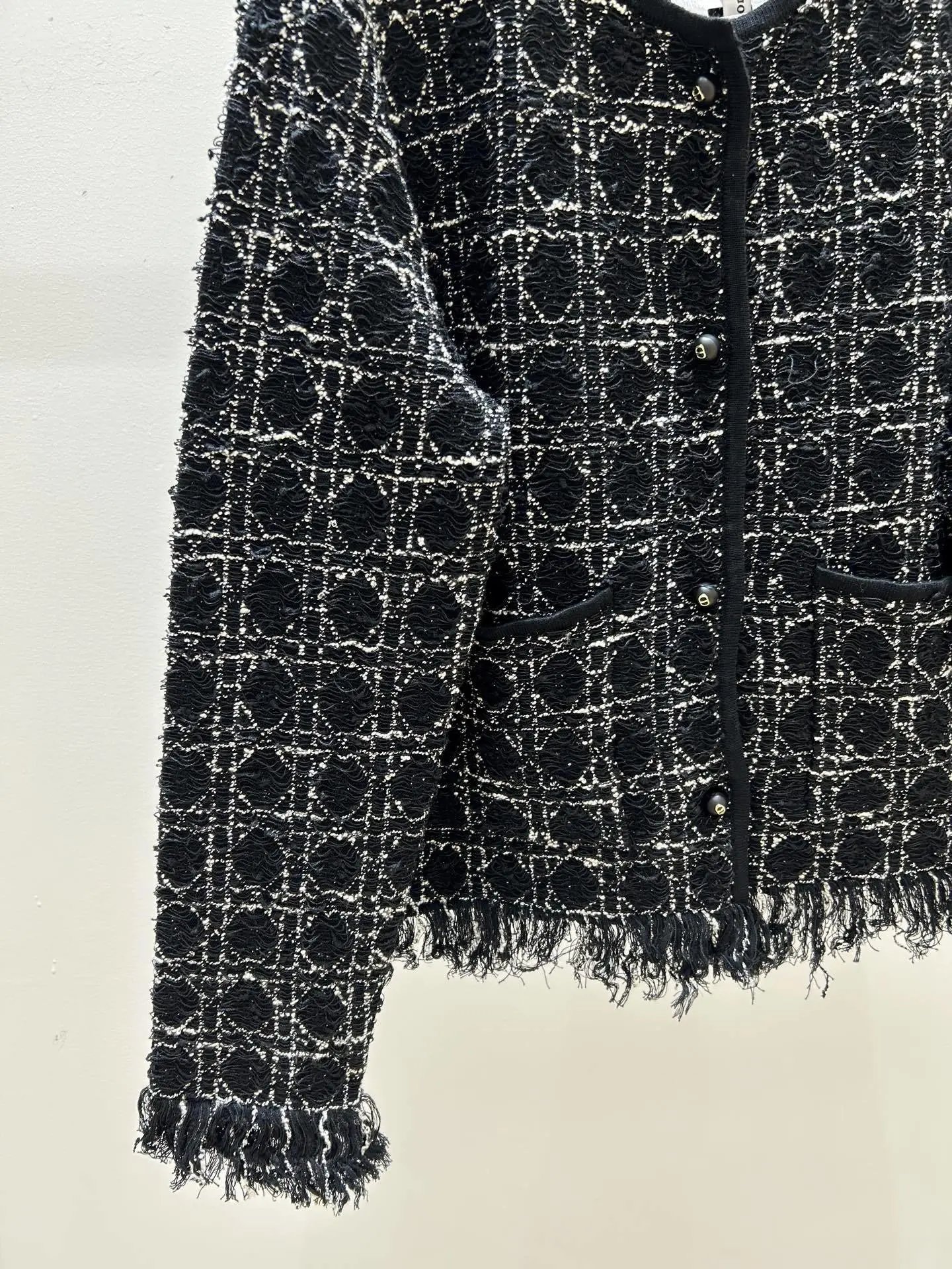 Dior Oblique Tweed Fringe Jacket Black Multicolor Outerwear - 9