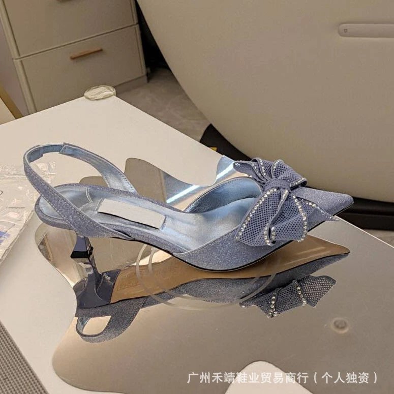 Design Bow-Embellished Glitter Slingback Stilettos - 2