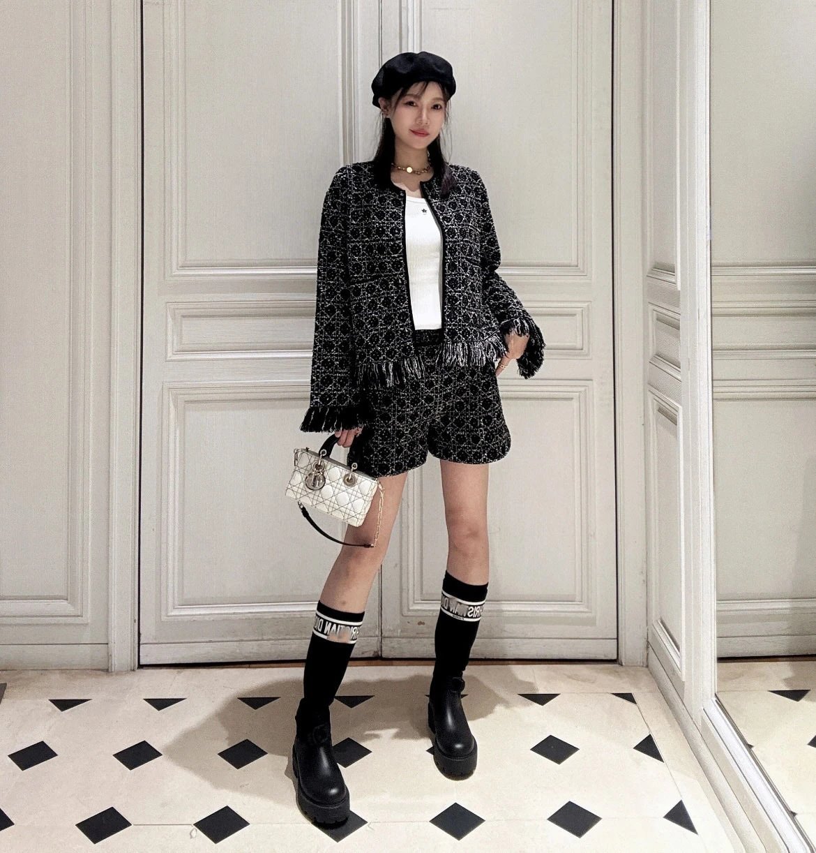 Dior Oblique Tweed Fringe Jacket Black Multicolor Outerwear - 13