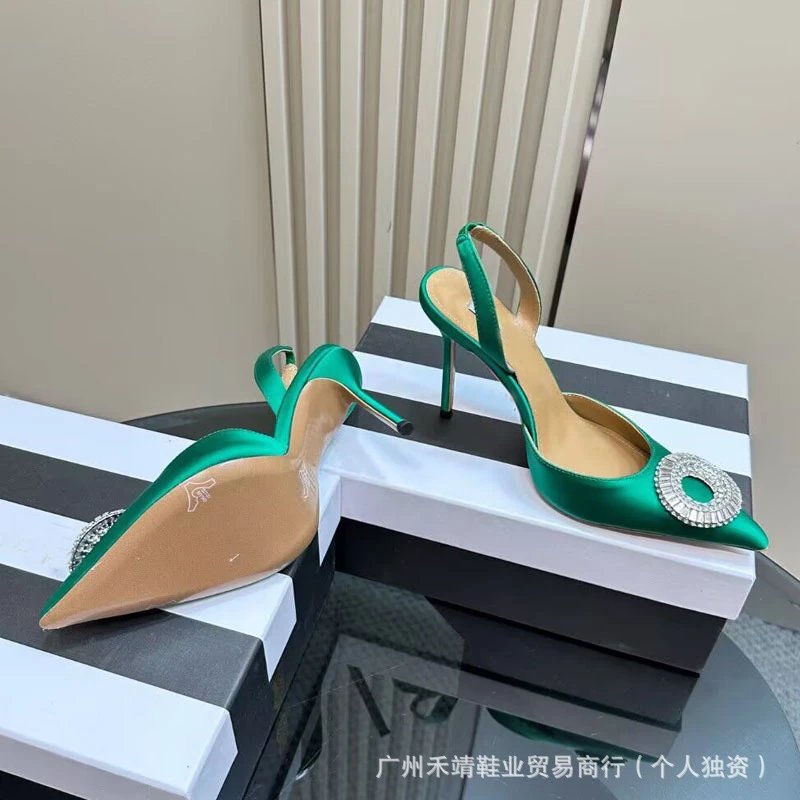Design Crystal-Embellished Pointed-Toe Slingback Heels White - 3