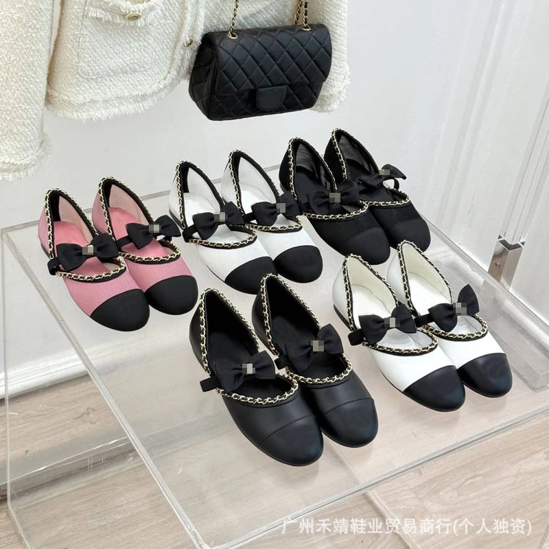 Chanel-inspired Bow Chain Mary Jane Flats Black Shoes - 2