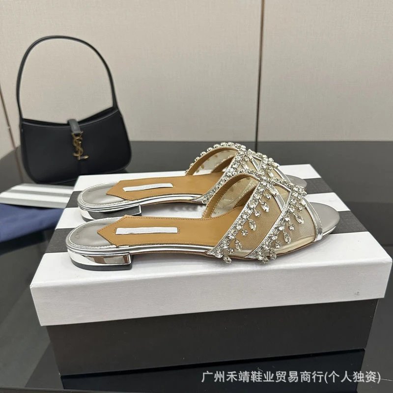 Saint Tears Crystal-Embellished Mesh Mules White Sandals - 3