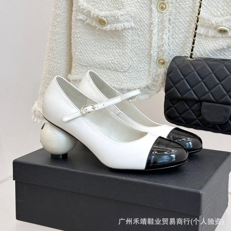 Chanel Mary Jane Heels with Pearl Heel in Black - 7