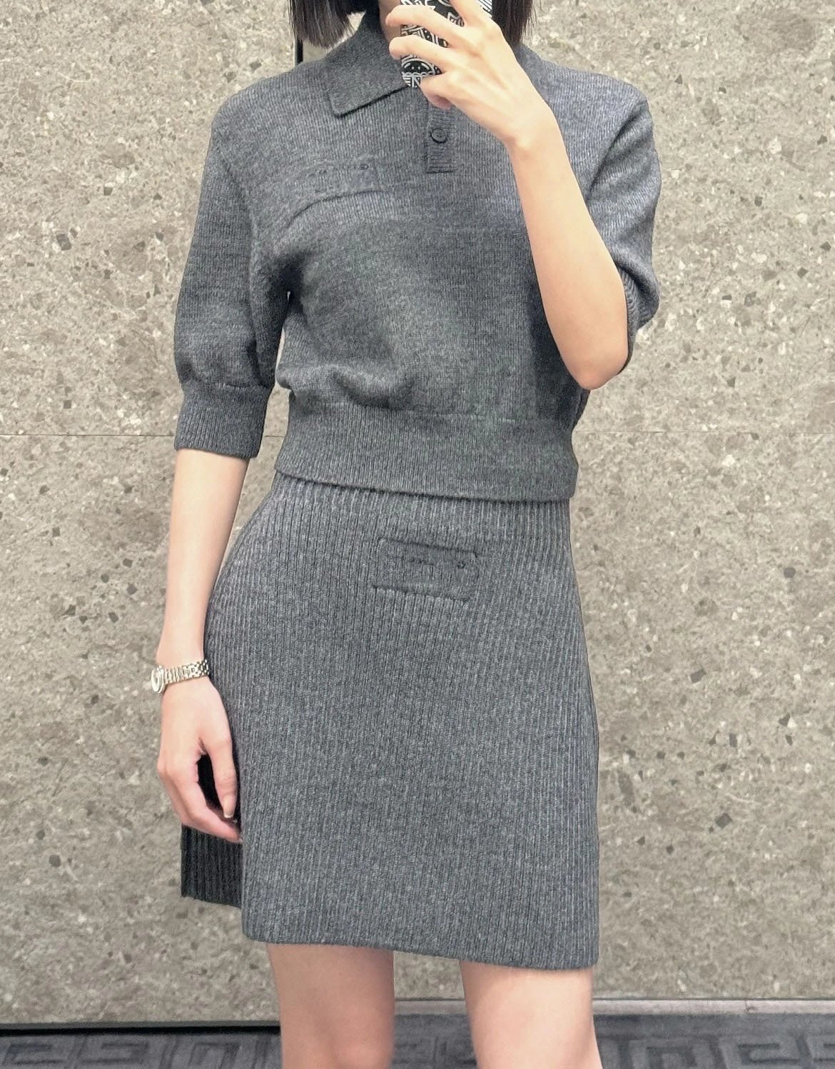 Hivy Knit Polo Shirt Gray Sweater - 6