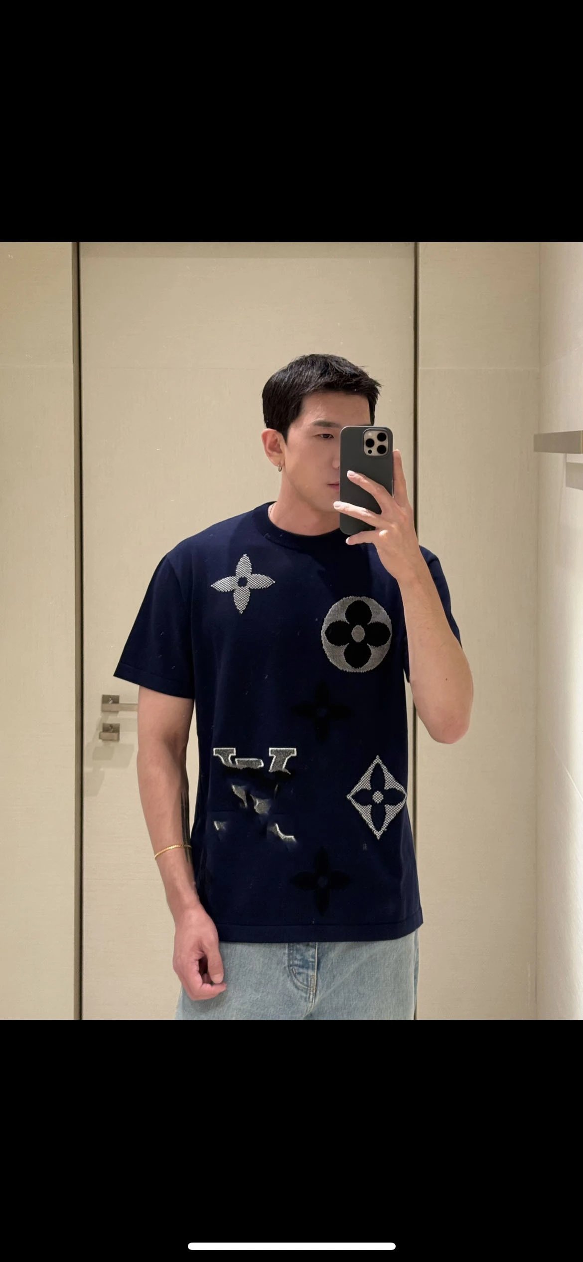 Louis Vuitton Monogram Flower Embroidered Navy T-Shirt - 5