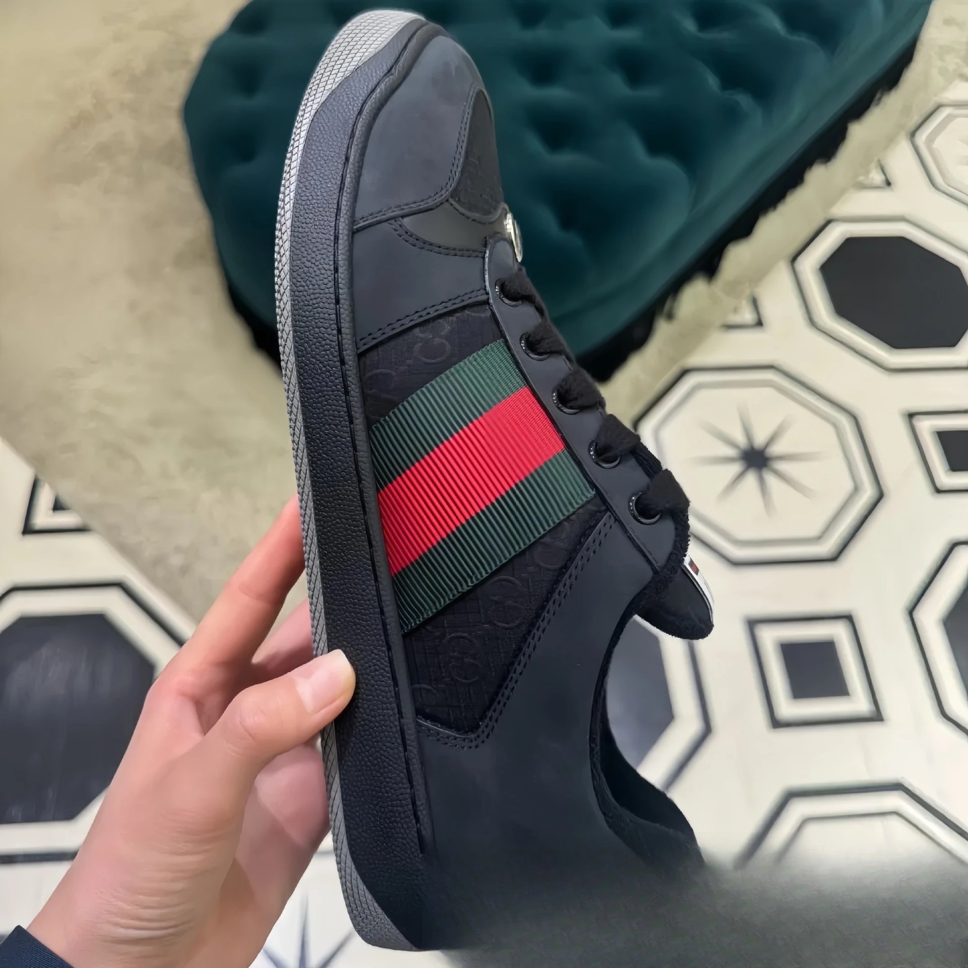 Gucci Ace Sneakers Black with Web Stripe and GG Monogram - 7