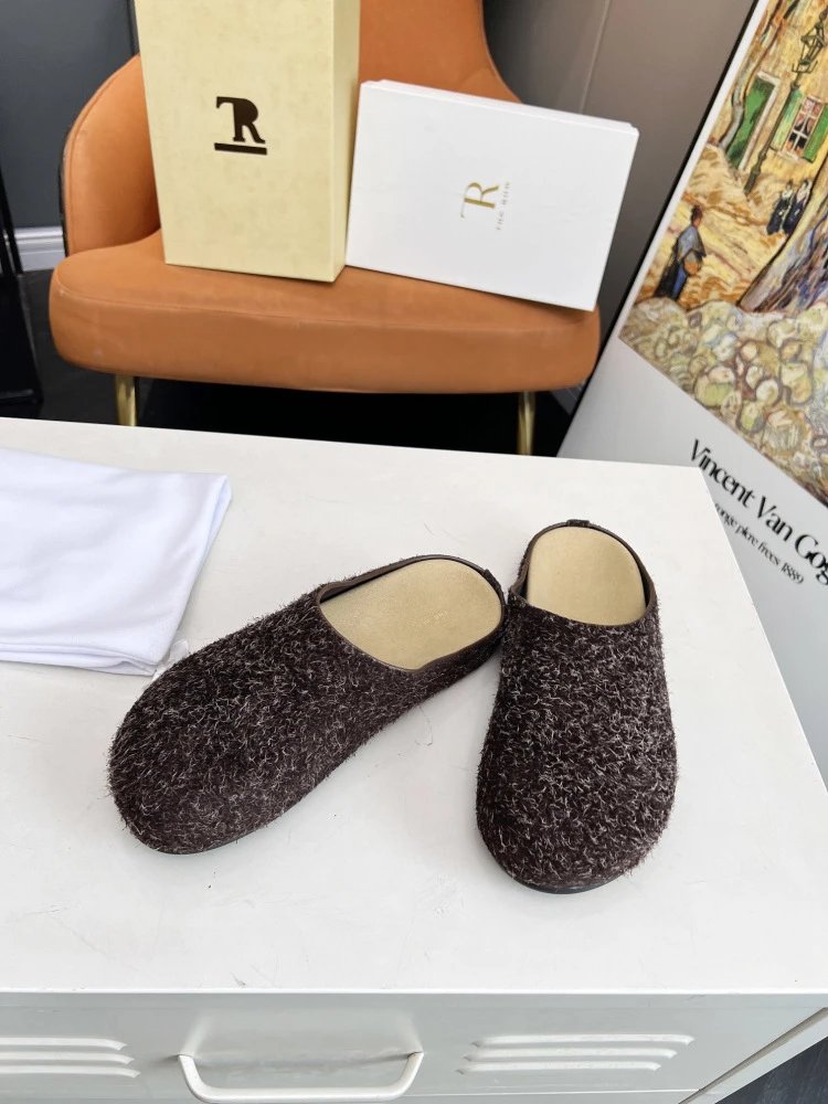 R Brand Wool-Blend Mule Slippers Charcoal Gray Slippers - 35