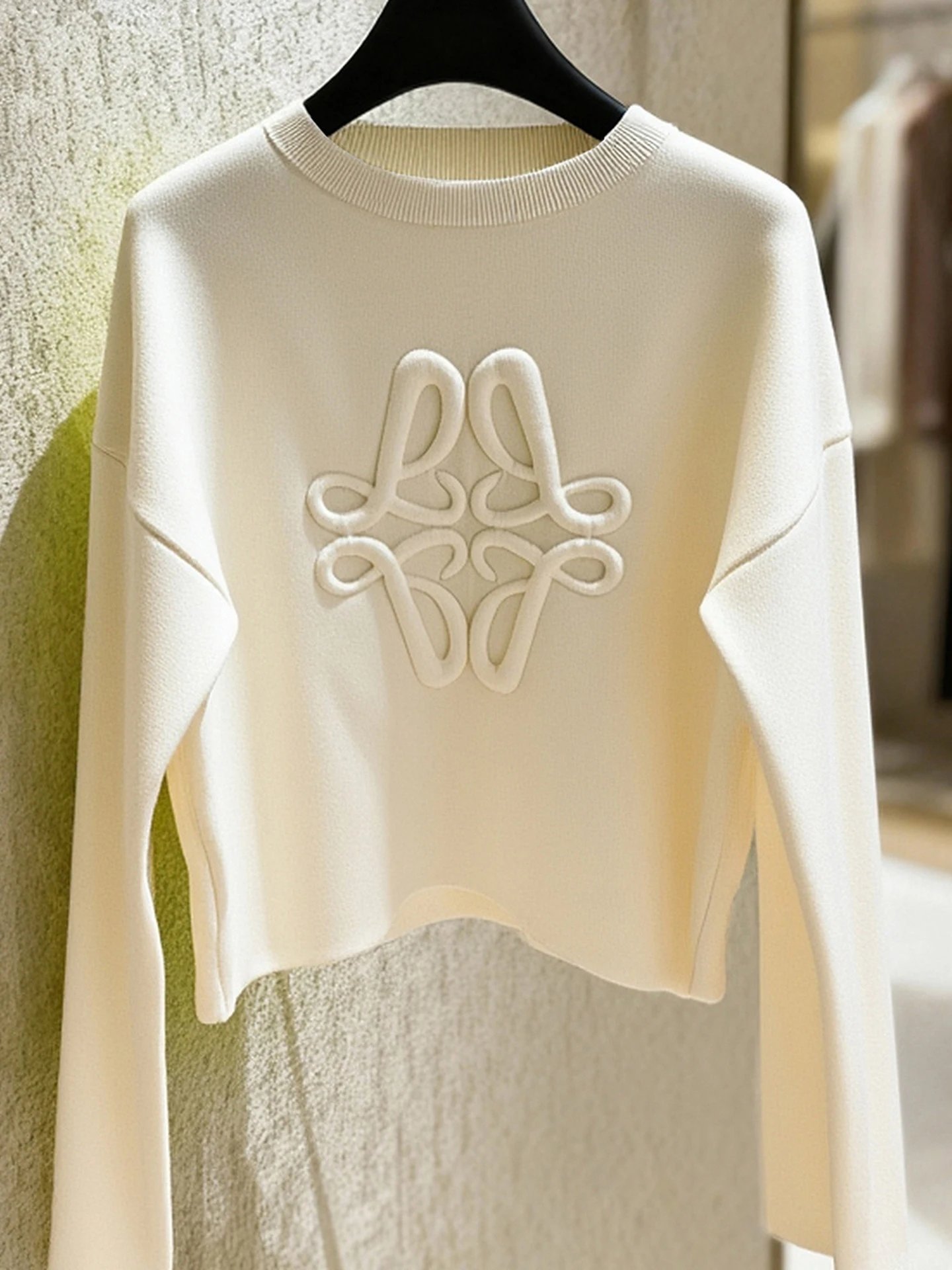 Loewe Anagram Embroidered Cropped Sweater Beige - 3