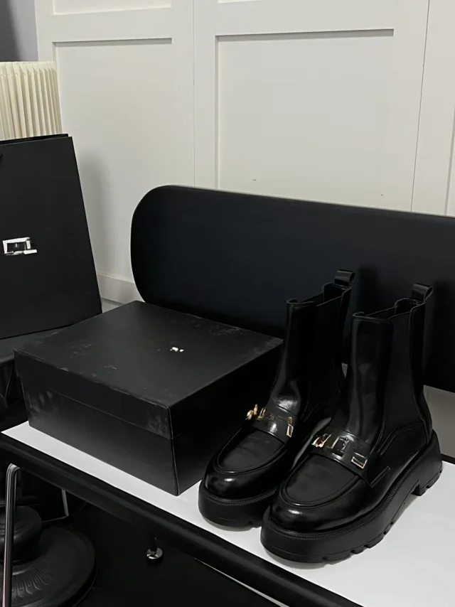 Miu Boots Ankle with Lug Sole and Metal Buckle product detail image 1