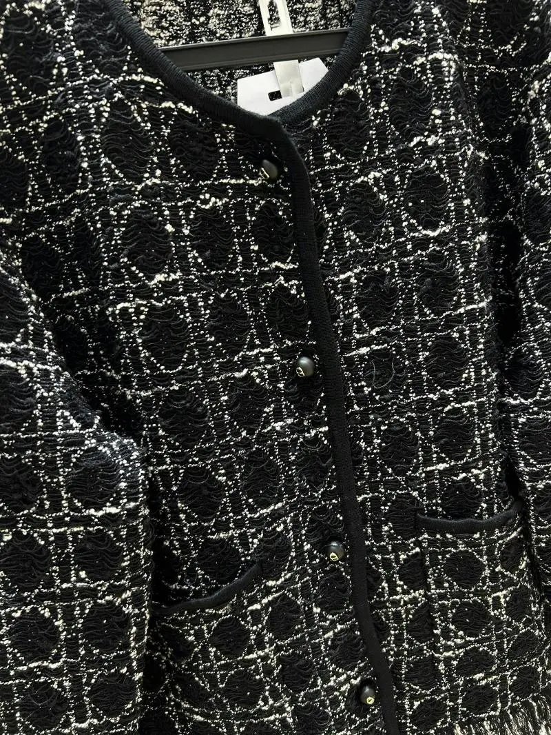 Dior Oblique Tweed Fringe Jacket Black Multicolor Outerwear - 8