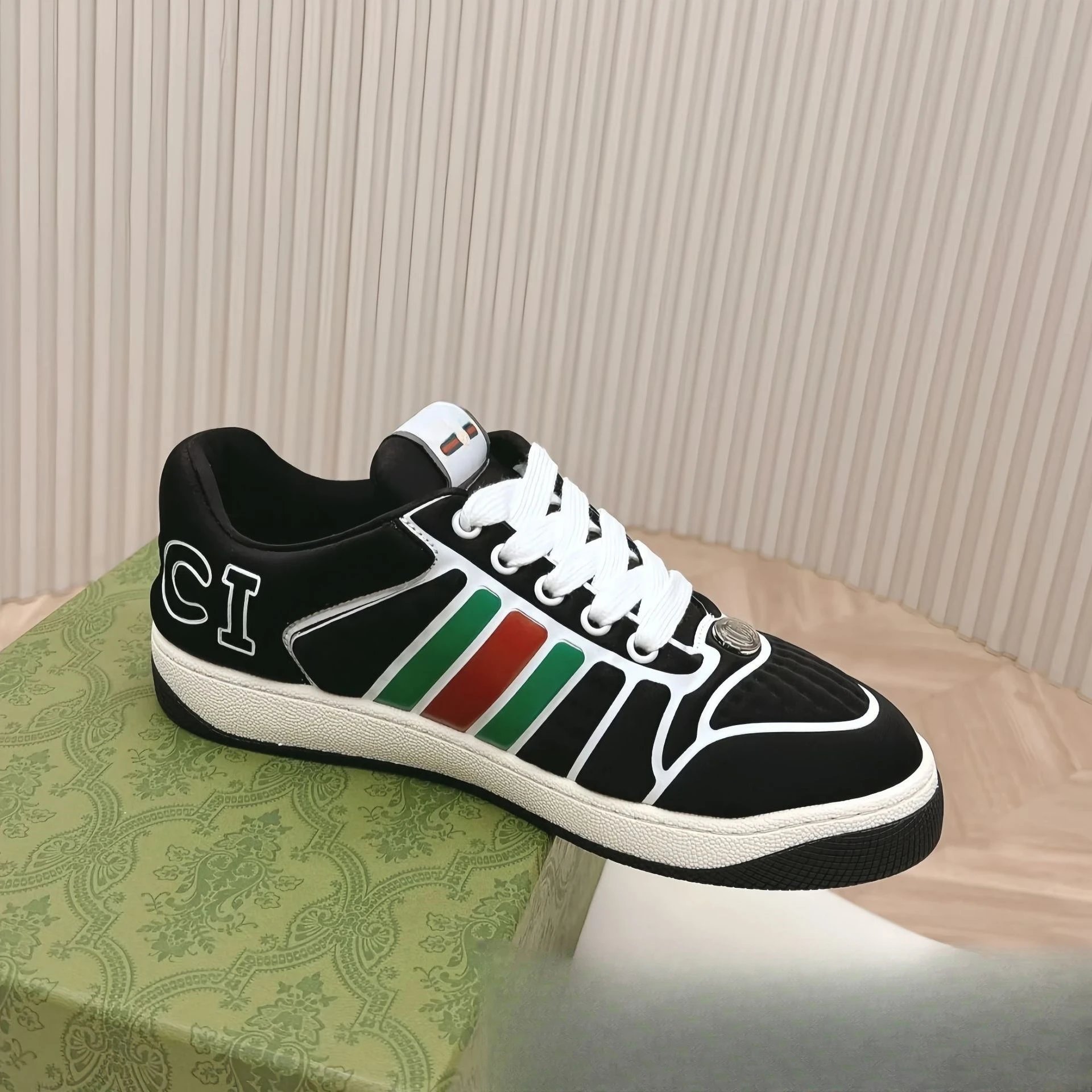 Gucci Ace Sneakers Black with Web Stripe and GG Monogram - 25