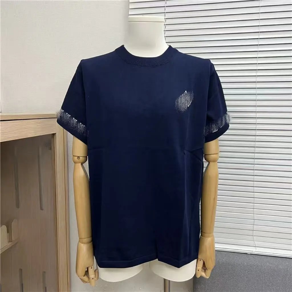 Off-White Checkerboard Knit T-Shirt Navy - 9