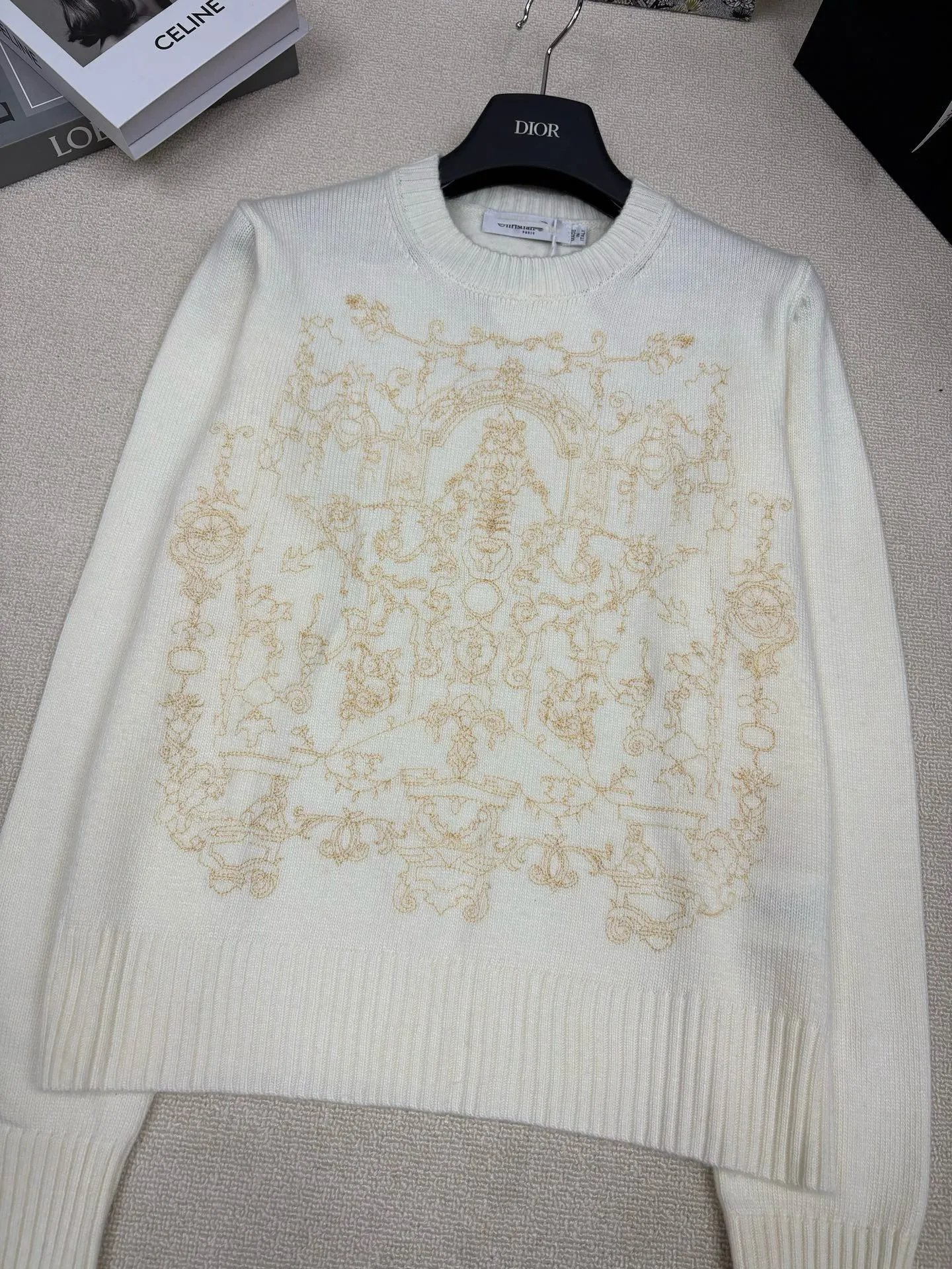 Dior Oblique Embroidered Sweater in Ivory and Navy - 6