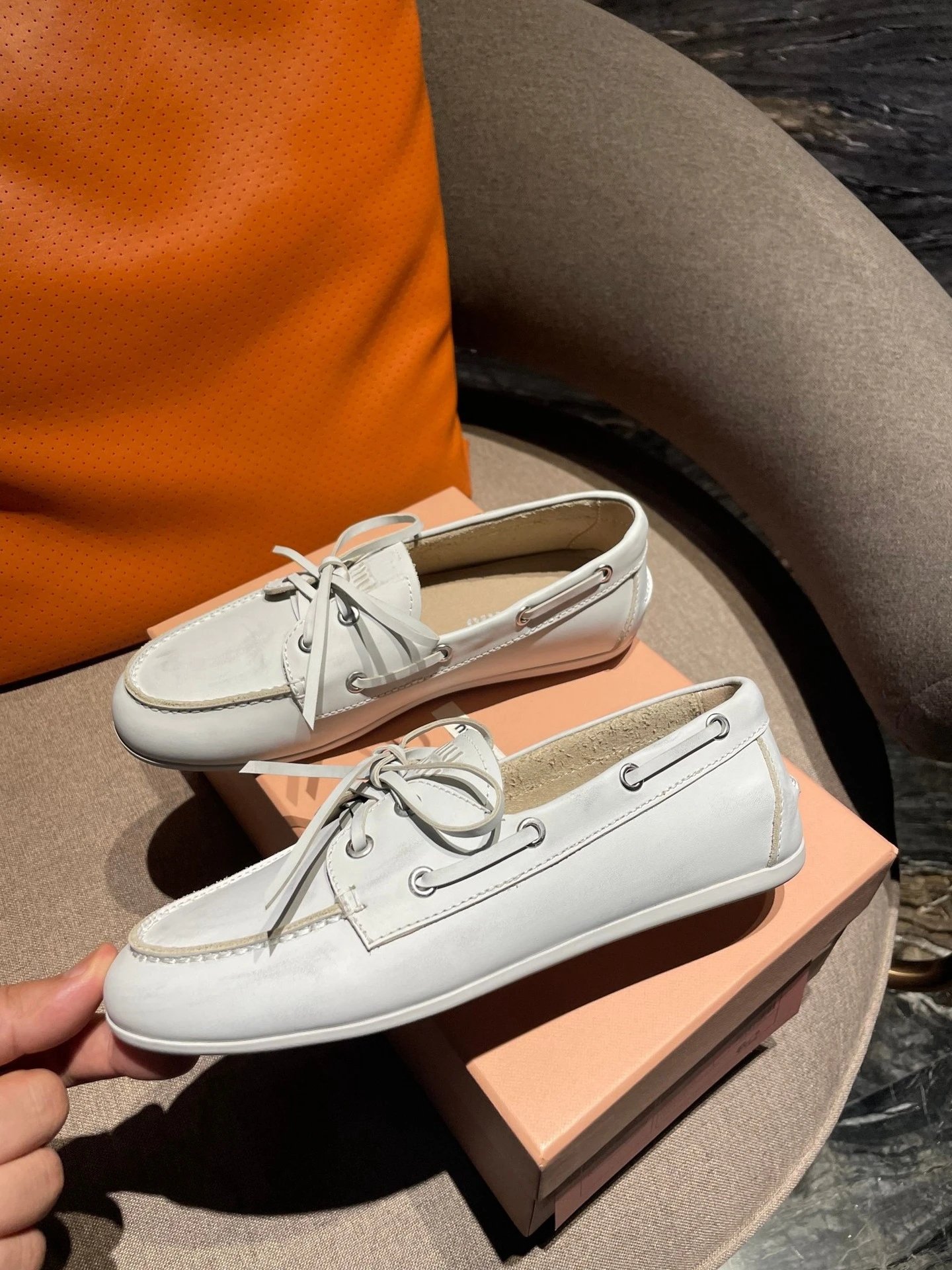 Hermès Moccasin Boat Shoes Distressed Brown Leather - 9