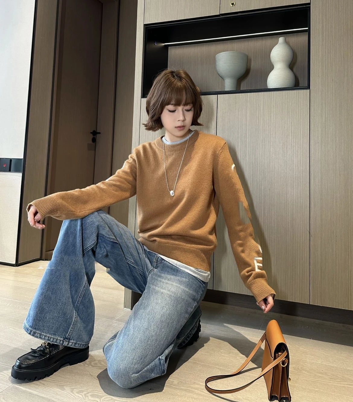 Dior CD Logo Intarsia Knit Sweater Camel - 14