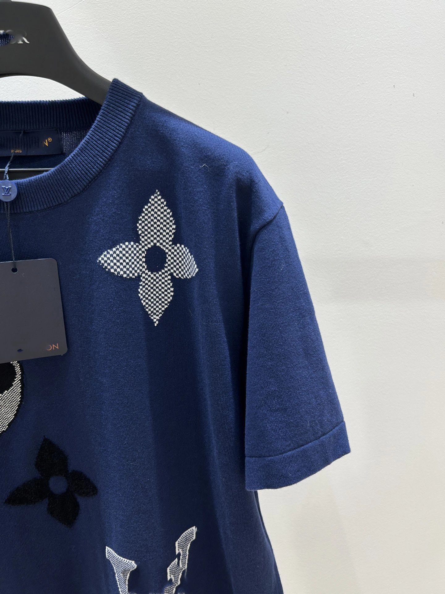 Louis Vuitton Monogram Flower Embroidered Navy T-Shirt - 11