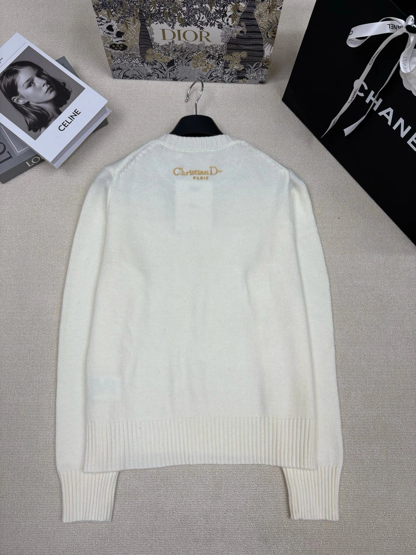 Dior Oblique Embroidered Sweater in Ivory and Navy - 2