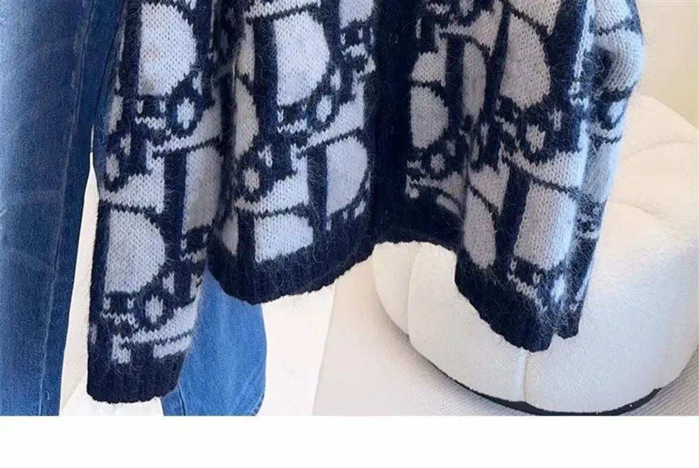 Dior Oblique Knit Cardigan Navy and White - 4