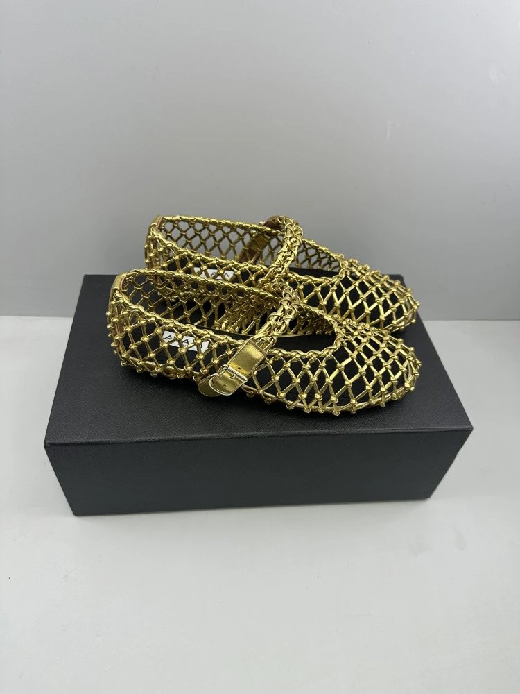 Maison Margiela Tabi Mesh Mary Janes Gold Shoes - 21