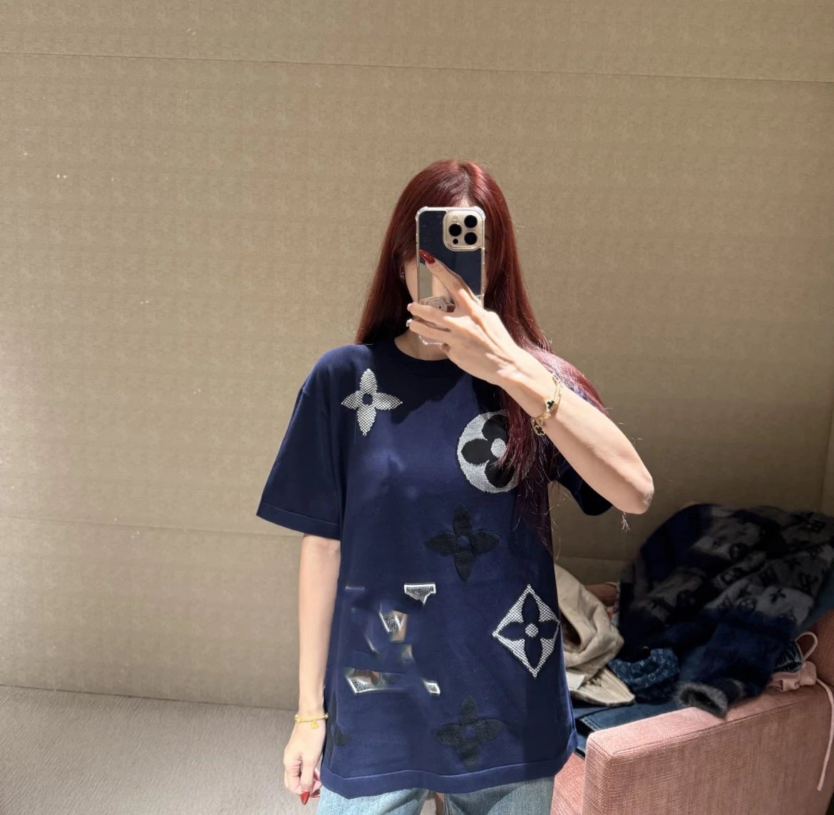 Louis Vuitton Monogram Flower Embroidered Navy T-Shirt - 3