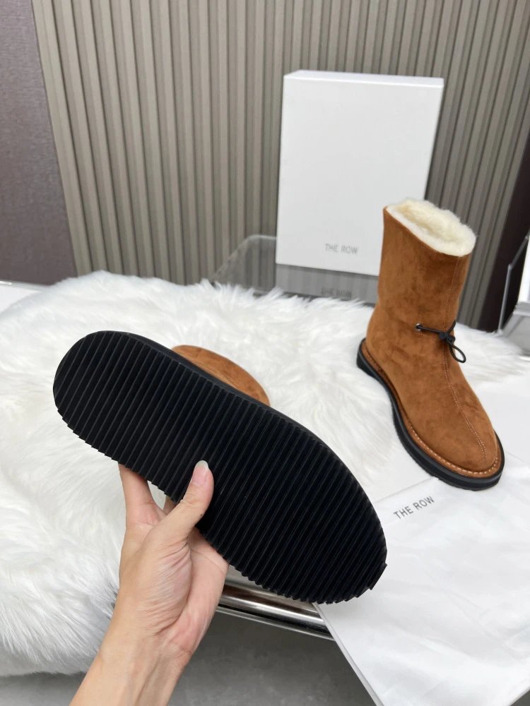 THE ROW Shearling-Lined Suede Ankle Boots Brown - 4