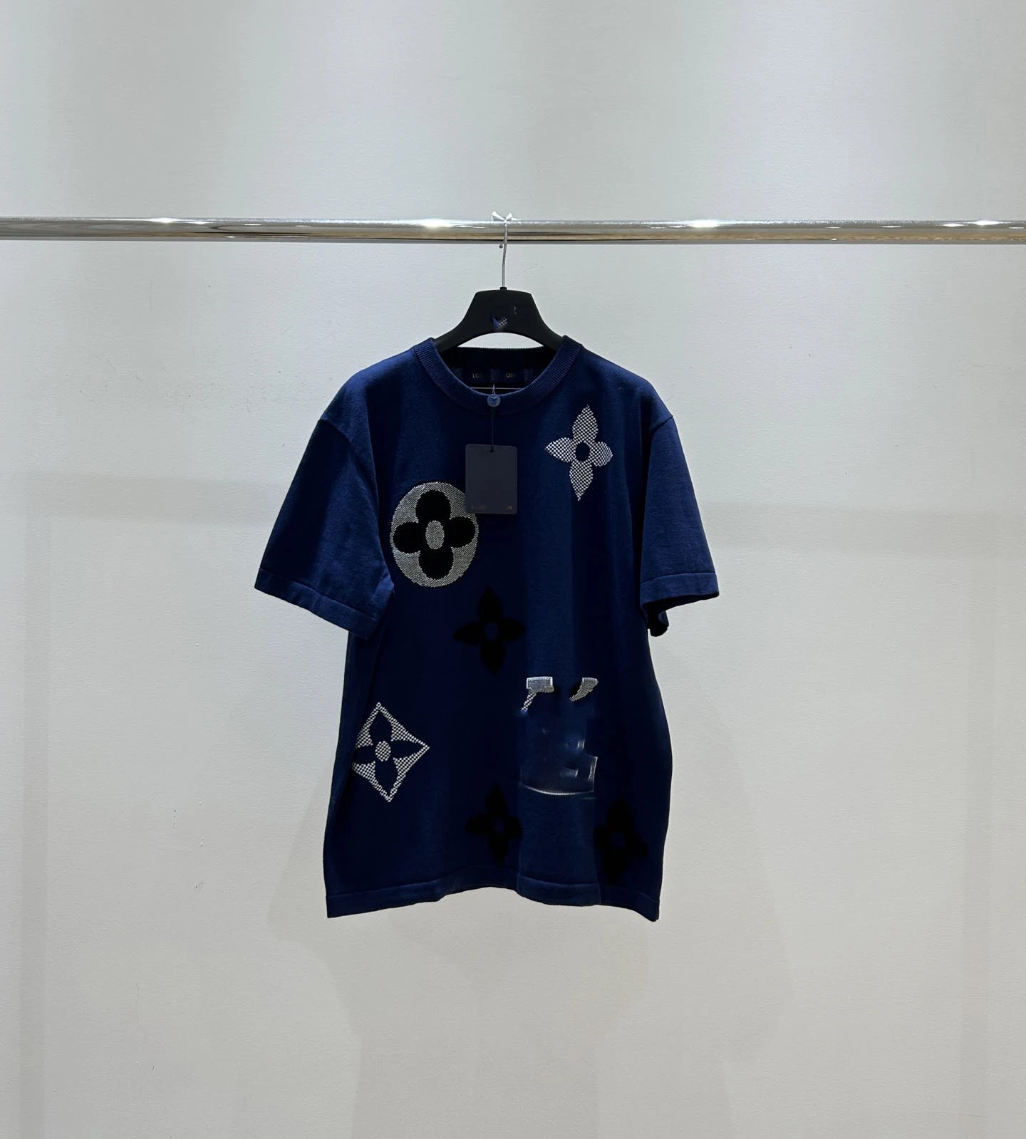 Louis Vuitton Monogram Flower Embroidered Navy T-Shirt - 6
