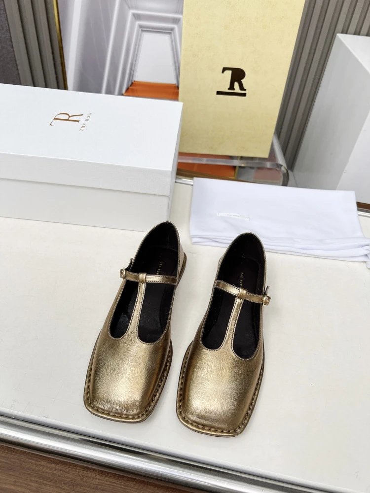 The Row Mary Jane Black Leather Flat Shoes - 29