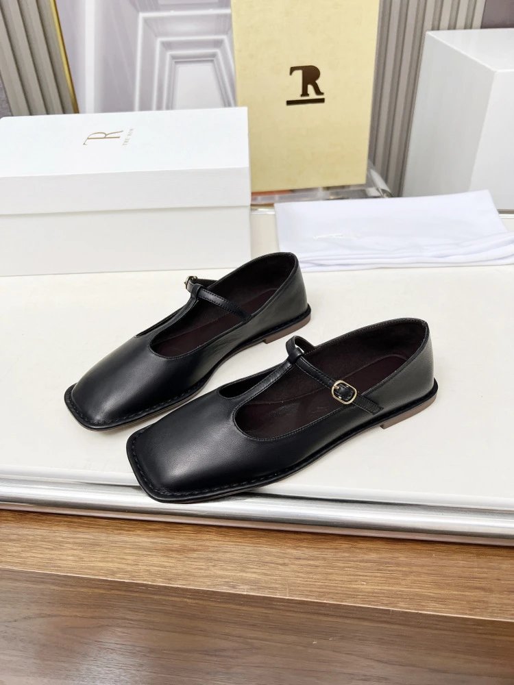 The Row Mary Jane Black Leather Flat Shoes - 9
