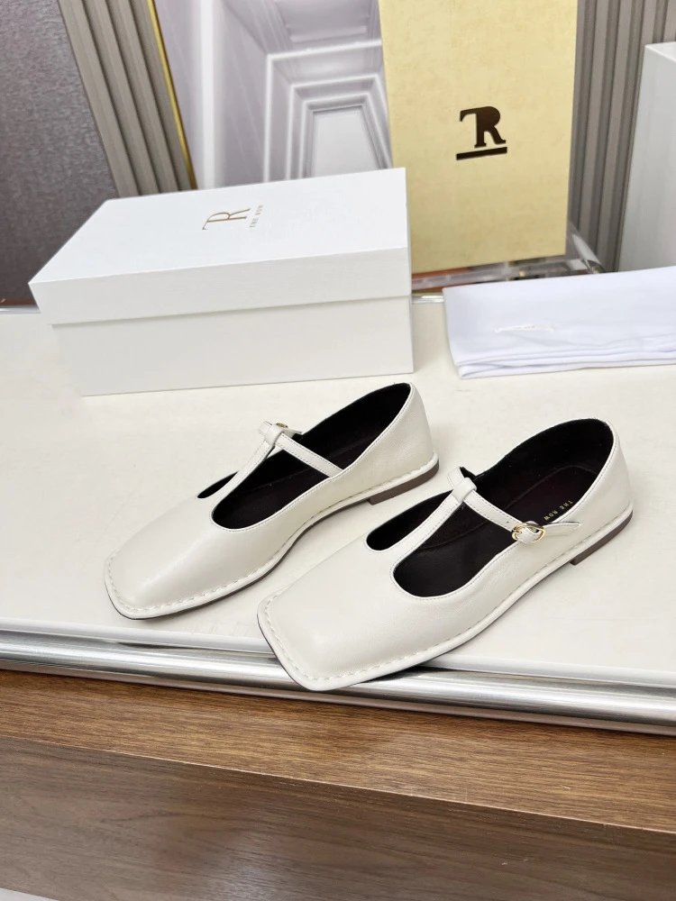 The Row Mary Jane Black Leather Flat Shoes - 19