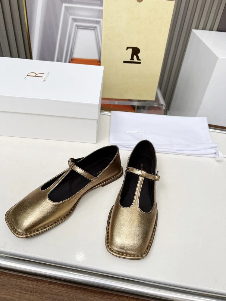 The Row Mary Jane Black Leather Flat Shoes - 30