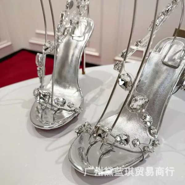 Christian Louboutin Crystal-Embellished Gold Metallic Gladiator Sandals - 3