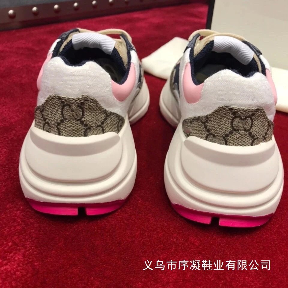 Gucci Rhyton GG Monogram Pink and Navy Chunky Sneakers - 6