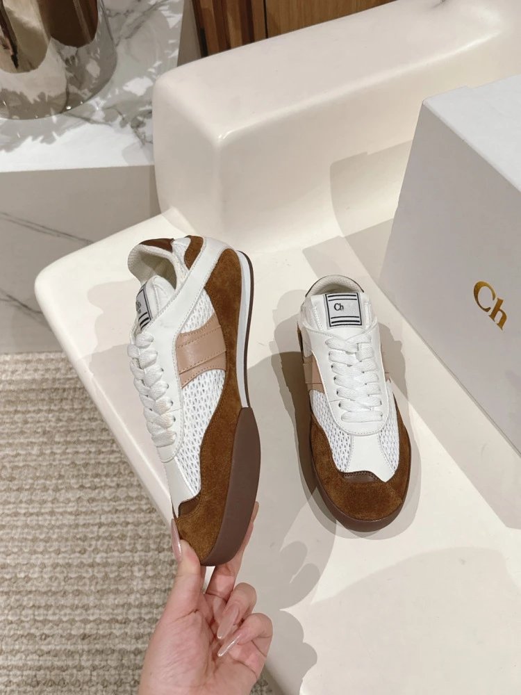 Chloé Tennis 1970 White and Gray Mesh Sneakers - 12