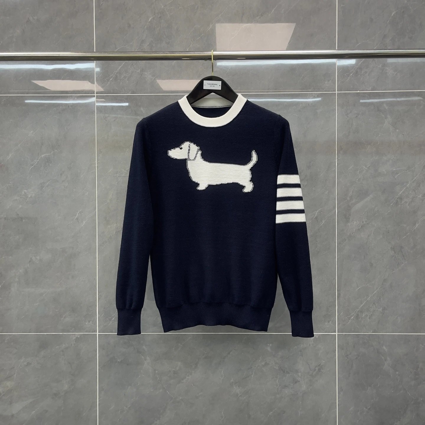 Thom Browne Dachshund Intarsia Knit Sweater Navy - 10